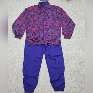 Vintage 90's Lavon windbreaker Track Suit Set Jacket and Pant Size M Retro